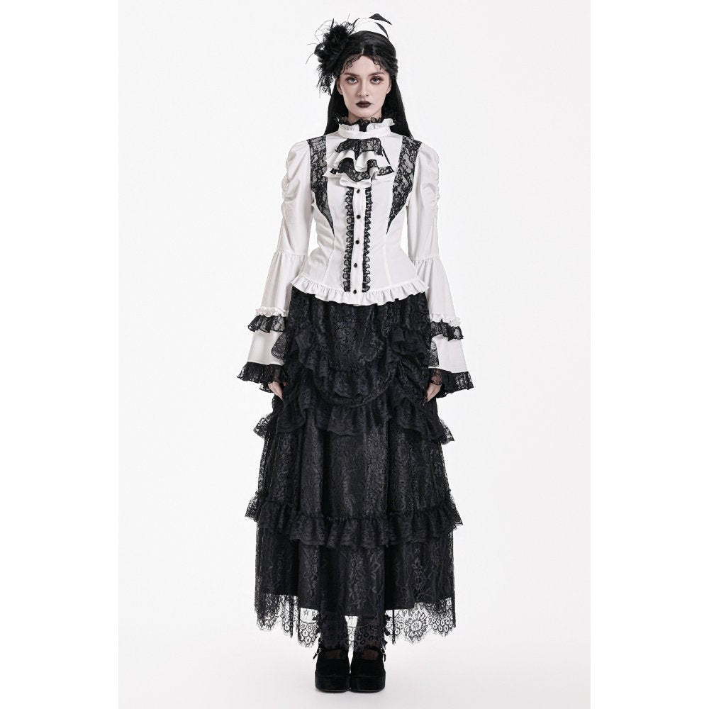 Schwarzer, langer Rock Dark Nocturne Skirt aus Spitzenstoff von Dark In Love
