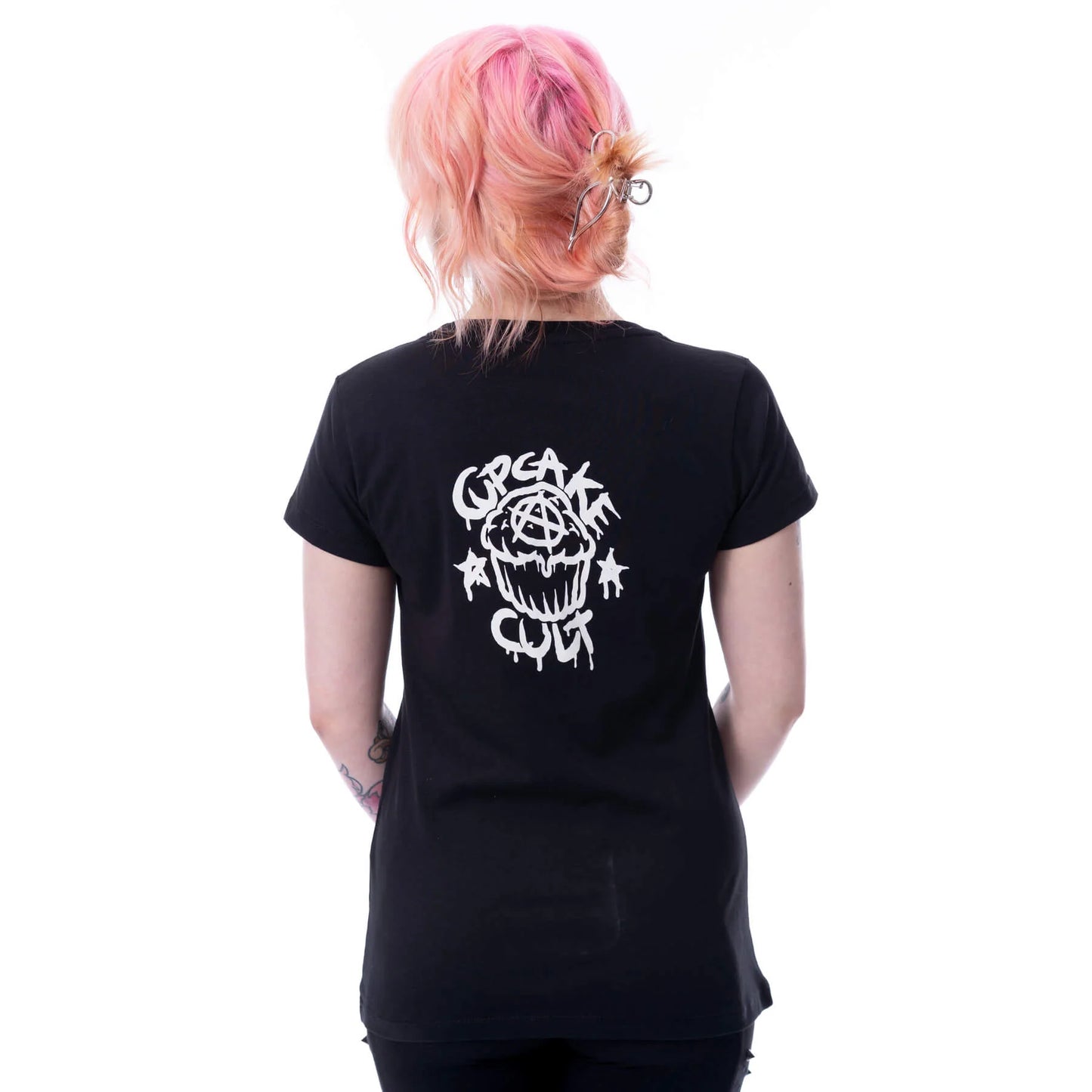Schwarz-weißes Oberteil BABY BATS T SHIRT mit Fledermaus- und Mondprint von Cupcake Cult