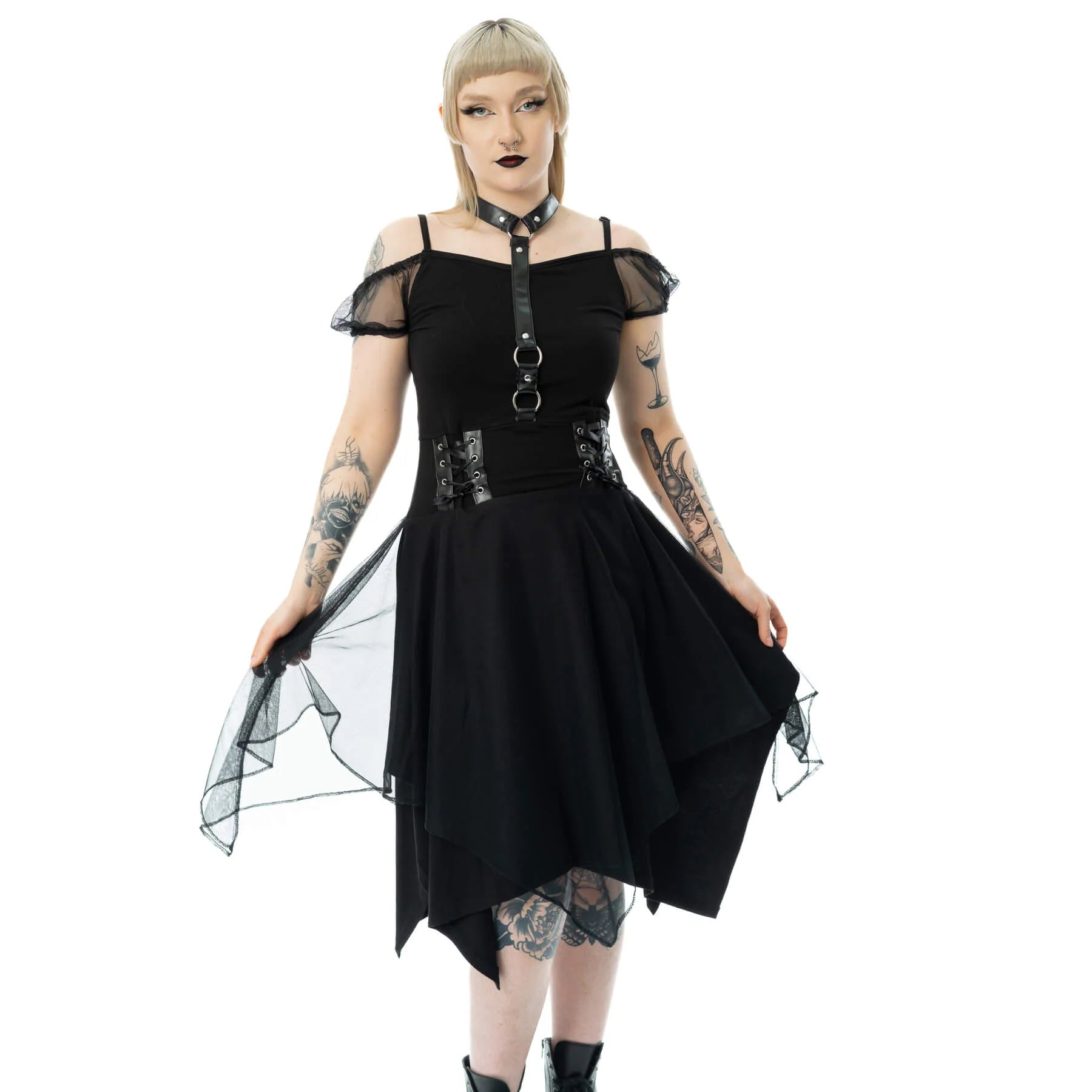 Schwarzes Kleid BANSHEE DRESS mit Choker-Detail von Poizen Industries
