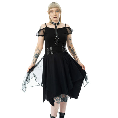 Schwarzes Kleid BANSHEE DRESS mit Choker-Detail von Poizen Industries