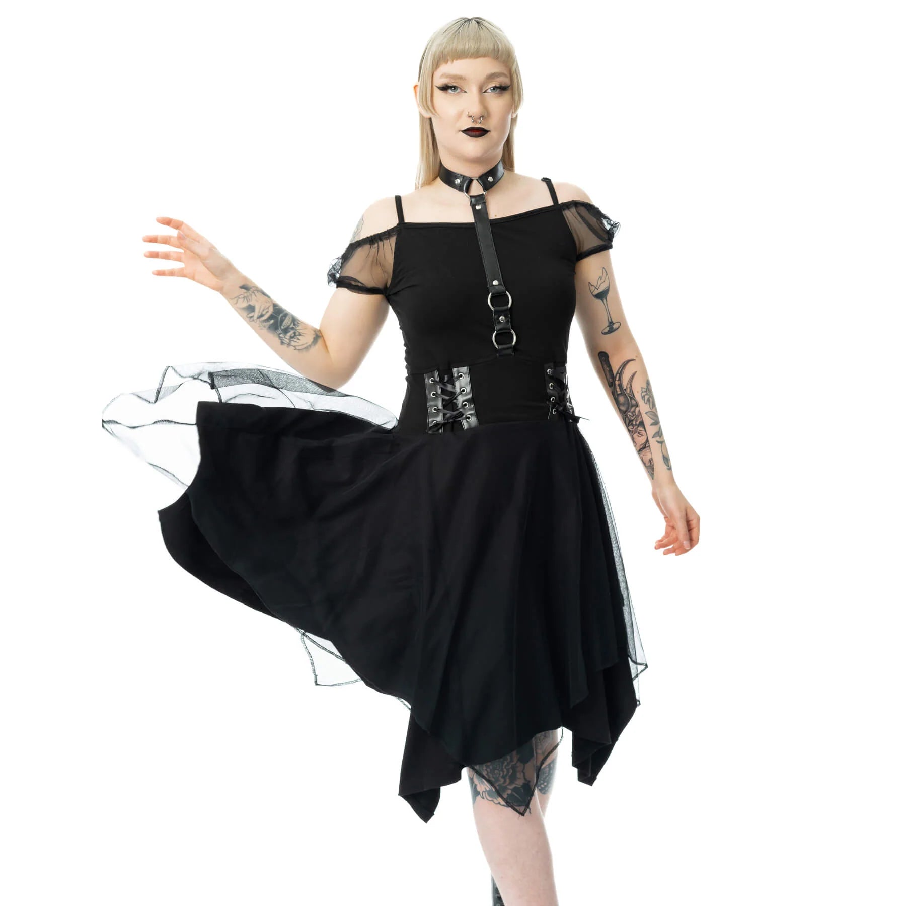 Schwarzes Kleid BANSHEE DRESS mit Choker-Detail von Poizen Industries