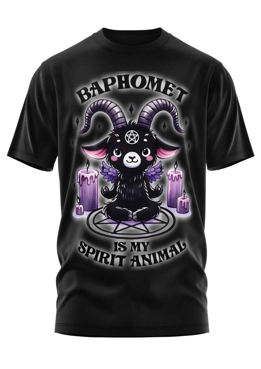 Schwarzes Oberteil BAPHOMET SPIRIT ANIMAL Shirt mit großem Baphometprint von Easure