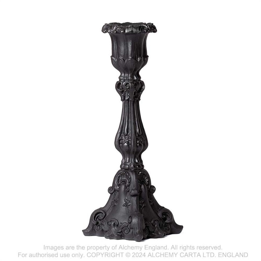 Kunstvoller Kerzenständer Baroque Candlestick Black aus Kunstharz mit mattschwarzer Oberfläche von Alchemy England