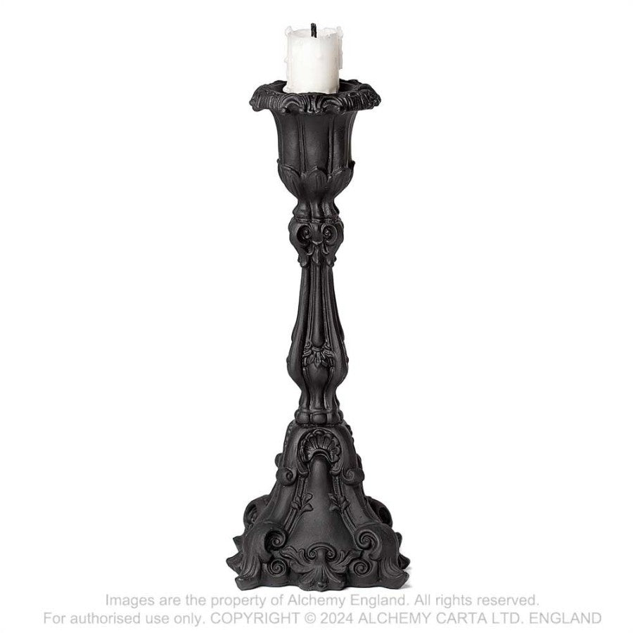 Kunstvoller Kerzenständer Baroque Candlestick Black aus Kunstharz mit mattschwarzer Oberfläche von Alchemy England