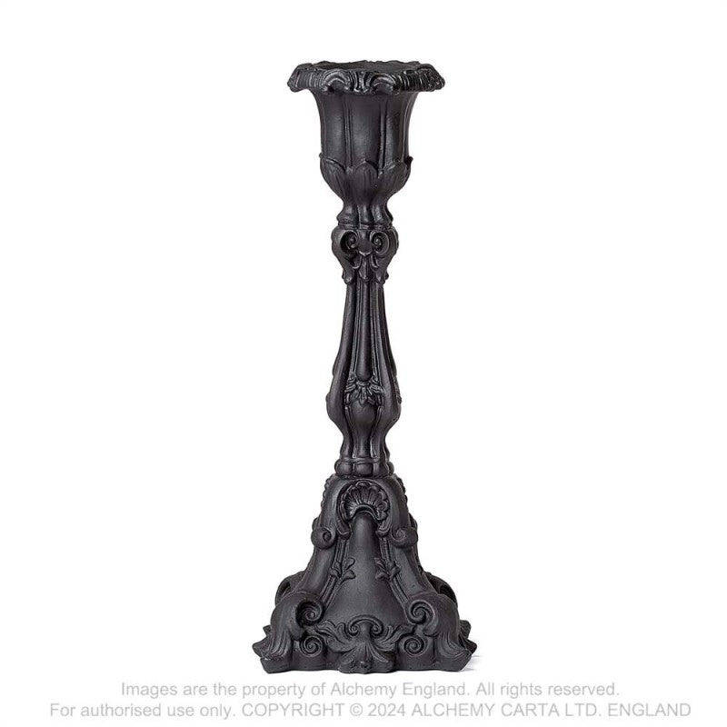 Kunstvoller Kerzenständer Baroque Candlestick Black aus Kunstharz mit mattschwarzer Oberfläche von Alchemy England