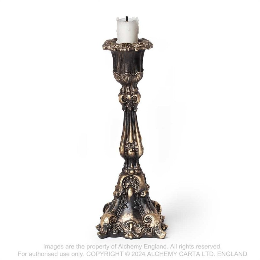 Kunstvoller Kerzenständer Baroque Candlestick aus Kunstharz mit antikem Gold-Finish von Alchemy England