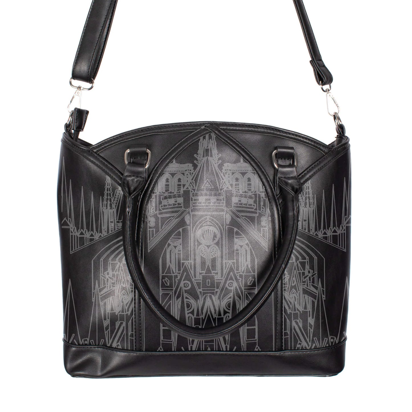 Schwarze Umhängetasche BASILICA BAG mit Kathedralenprint von Vixxsin