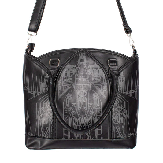 Schwarze Umhängetasche BASILICA BAG mit Kathedralenprint von Vixxsin