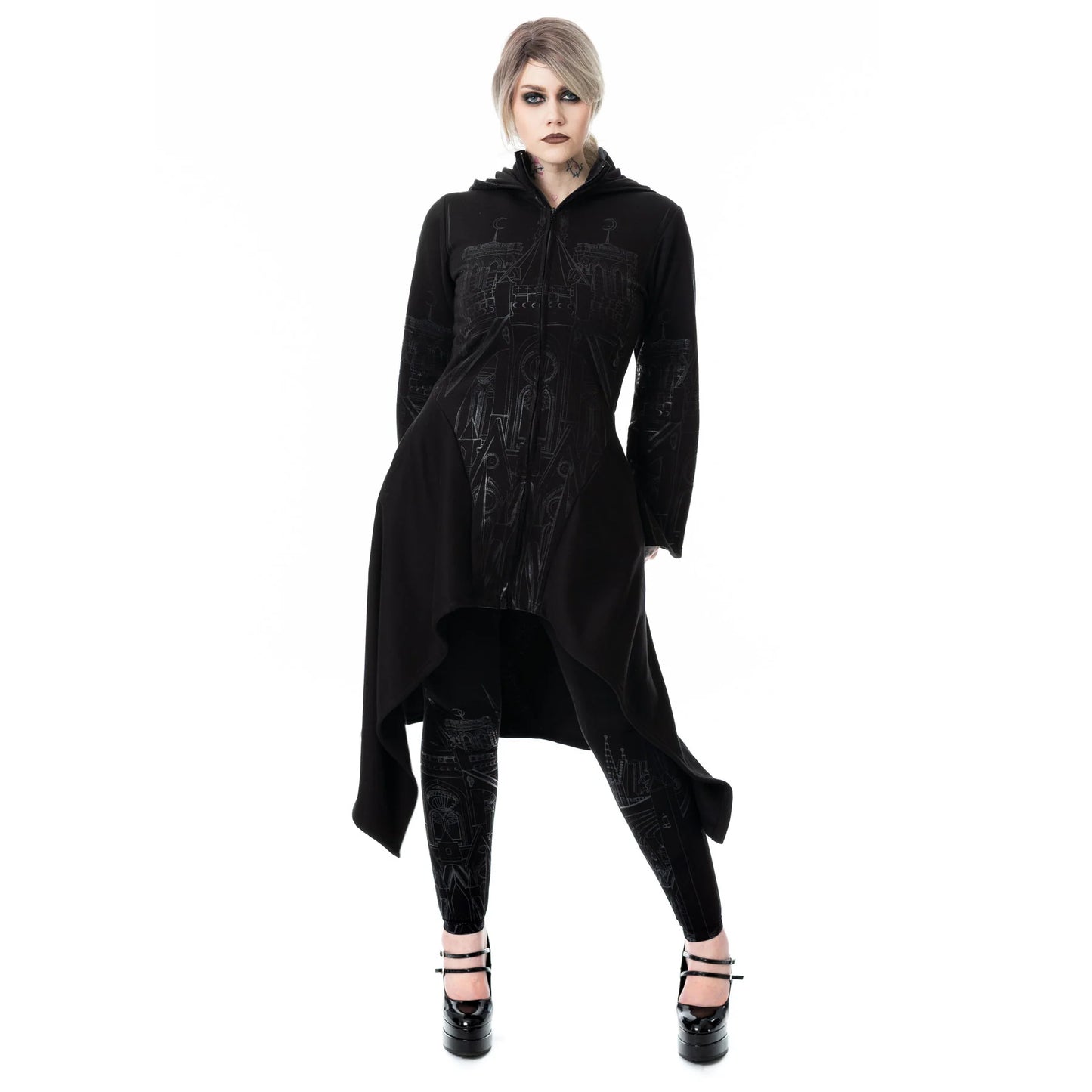 Schwarze, Kapuzenjacke BASILICA HOOD Kathedralenprint von Vixxsin