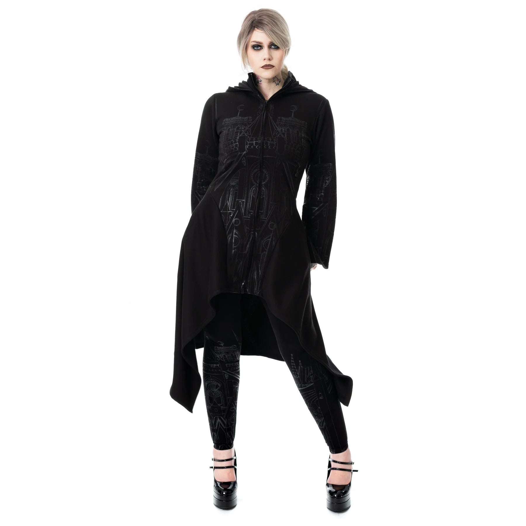 Schwarze, Kapuzenjacke BASILICA HOOD Kathedralenprint von Vixxsin