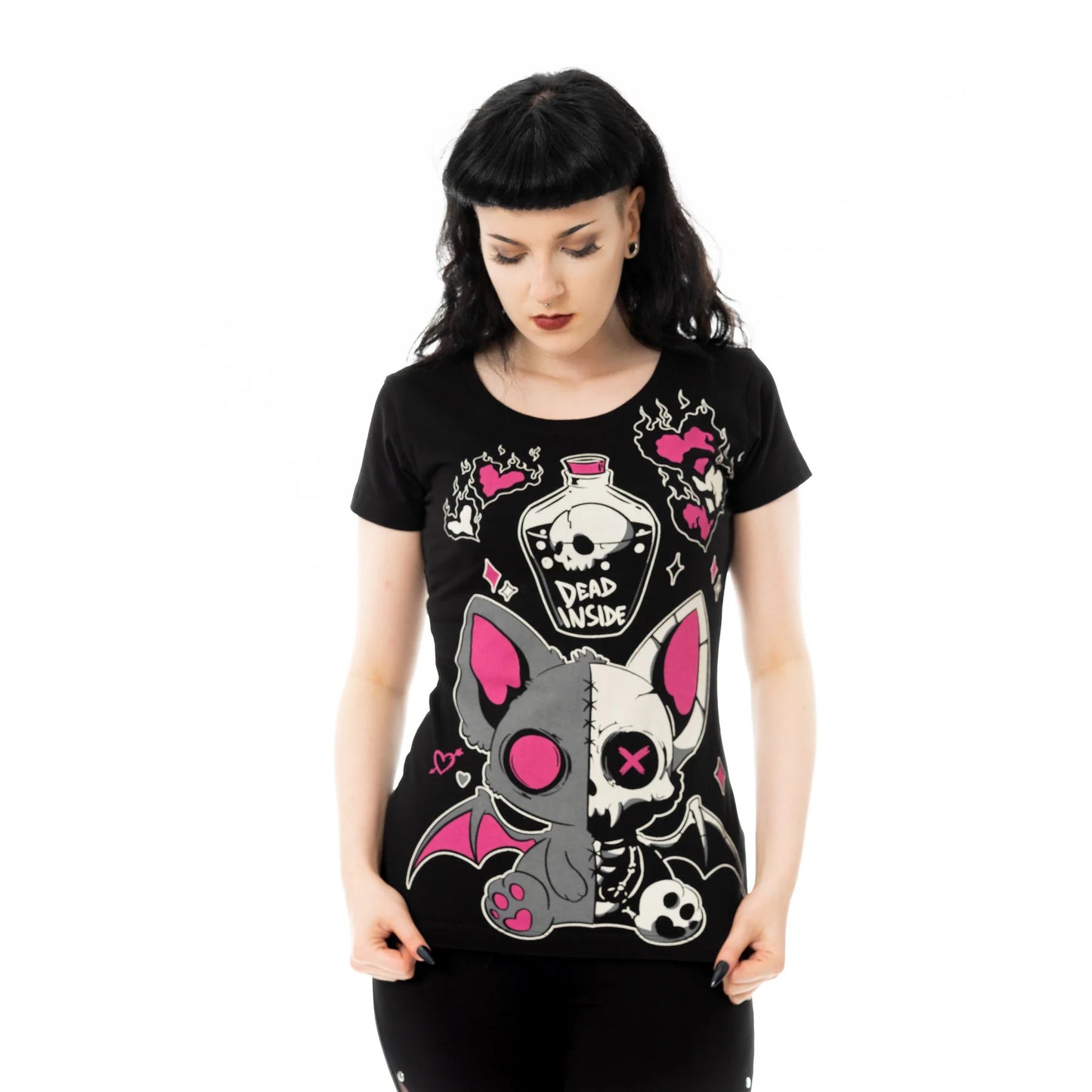 Schwarzes Oberteil BAT POTION T-SHIRT mit niedlichem Fledermausprint von Cupcake Cult