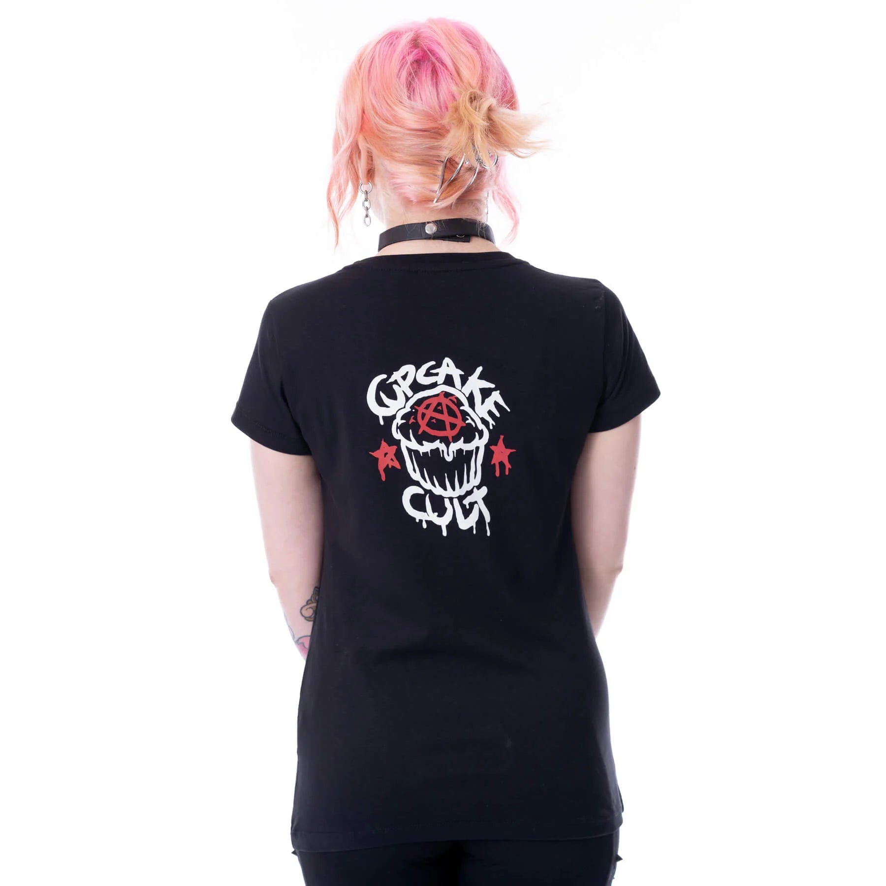 Schwarz-rotes Oberteil BATLING T SHIRT mit niedlichem Fledermausprint von Cupcake Cult