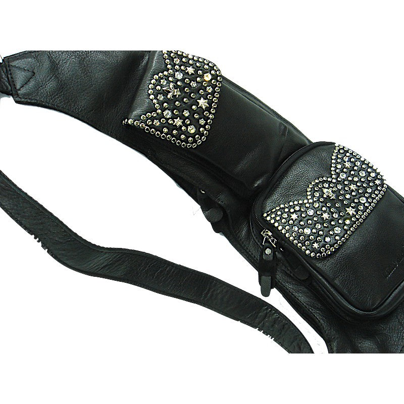 Schwarze Lederumhängetasche Body Bag Kristall vom Strass-Depot