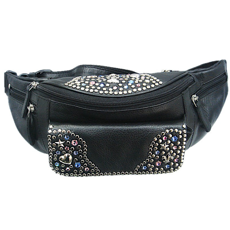 Schwarze Lederbauchtasche Bauchtasche Vanessa Rosa/Blau vom Strass-Depot