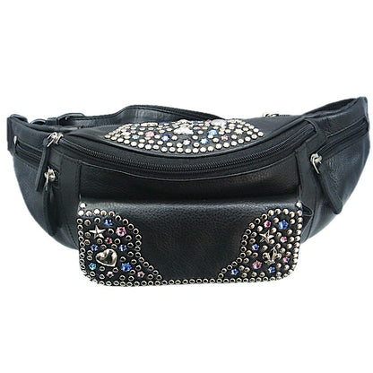 Schwarze Lederbauchtasche Bauchtasche Vanessa Rosa/Blau vom Strass-Depot