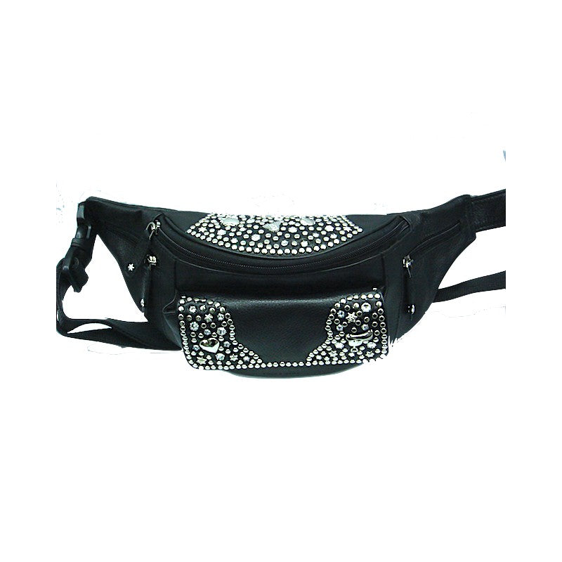 Schwarze Lederbauchtasche Bauchtasche Vanessa Kristall vom Strass-Depot