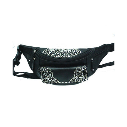 Schwarze Lederbauchtasche Bauchtasche Vanessa Kristall vom Strass-Depot