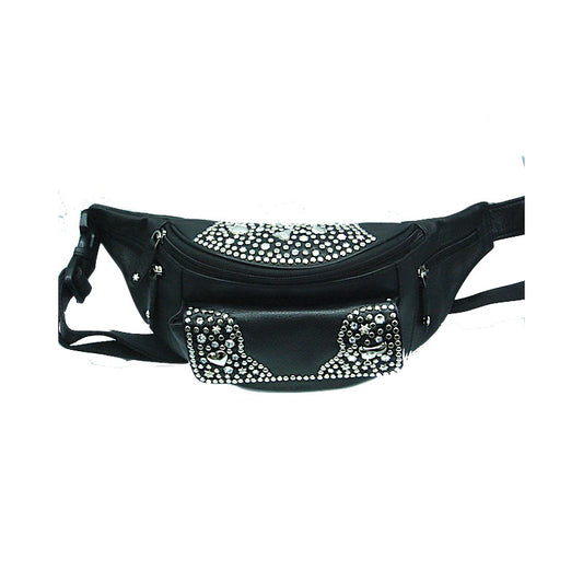 Schwarze Lederbauchtasche Bauchtasche Vanessa Kristall vom Strass-Depot