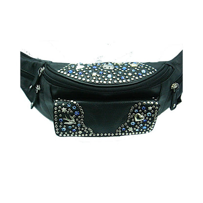 Schwarze Lederbauchtasche Bauchtasche Vanessa Blau vom Strass-Depot