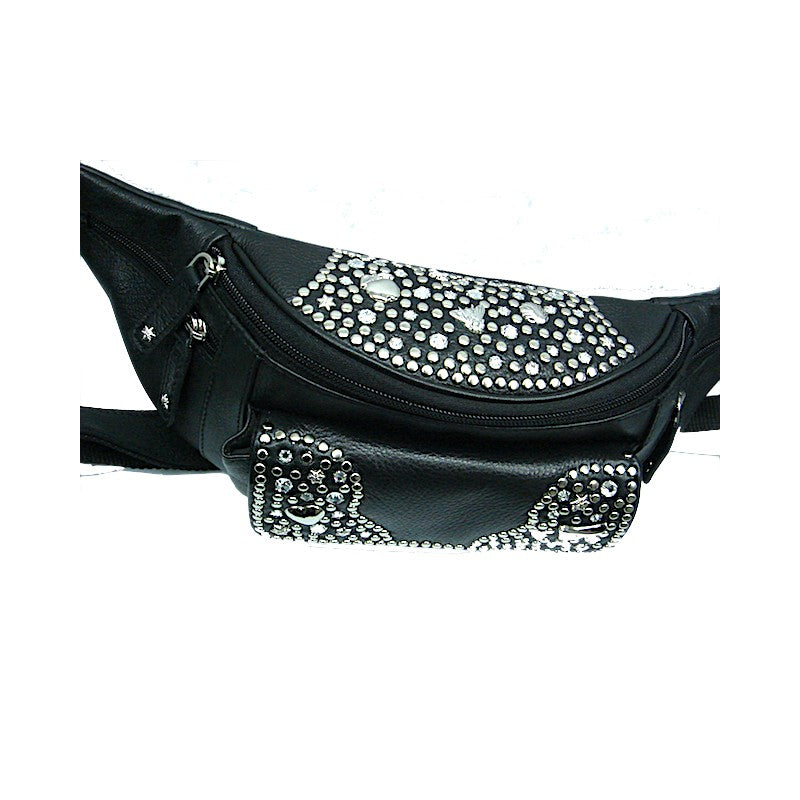 Schwarze Lederbauchtasche Bauchtasche Vanessa Kristall vom Strass-Depot