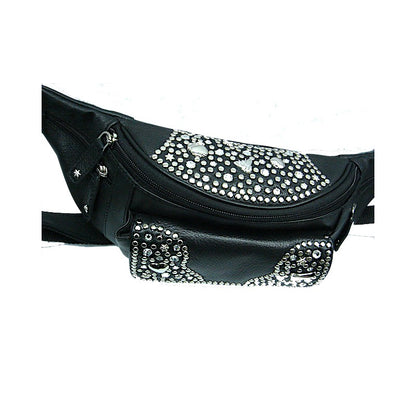 Schwarze Lederbauchtasche Bauchtasche Vanessa Kristall vom Strass-Depot