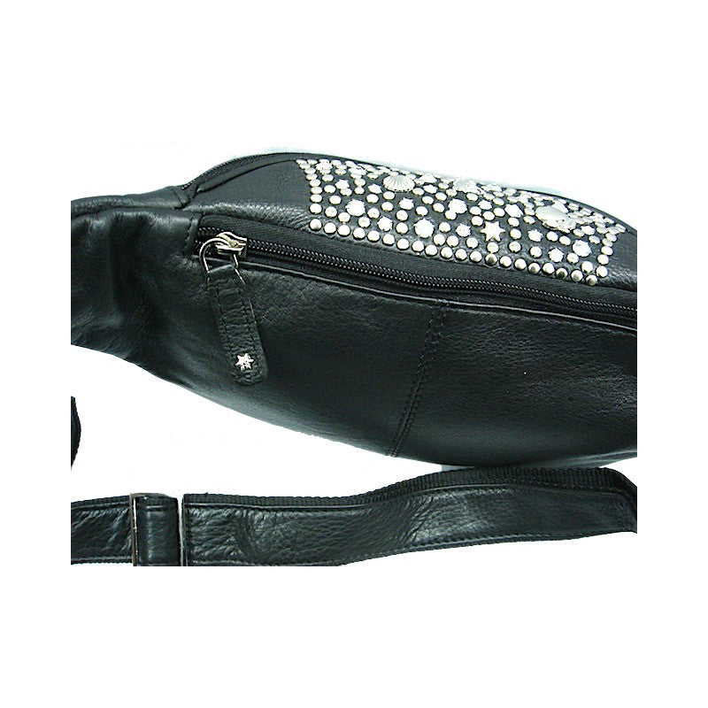 Schwarze Lederbauchtasche Bauchtasche Vanessa Rosa/Blau vom Strass-Depot