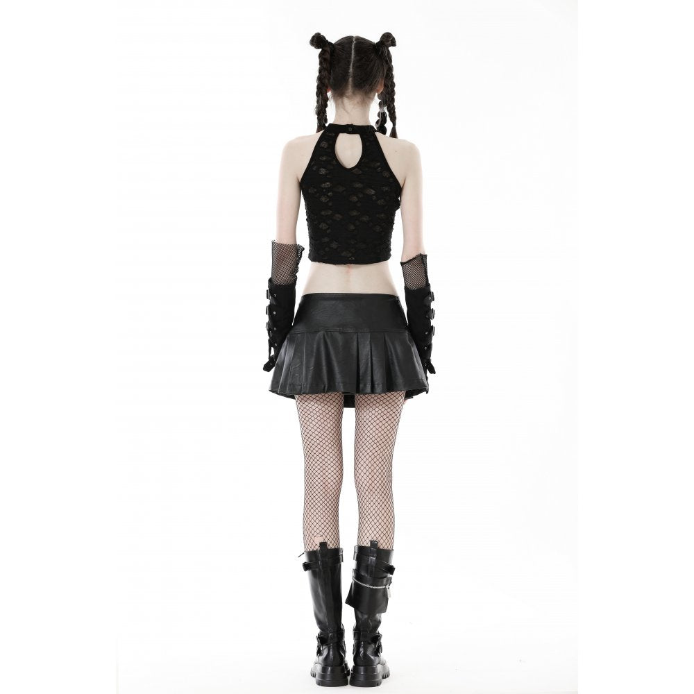 Schwarzes Oberteil Dark Punk torn hole lace-up Top von Dark In Love