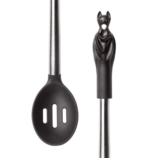 Schwarzer Schaumlöffel Black Slotted Bat Spoon mit Fledermausgriff von Alchemy