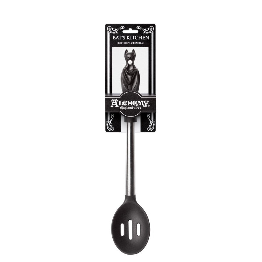 Schwarzer Schaumlöffel Black Slotted Bat Spoon mit Fledermausgriff von Alchemy