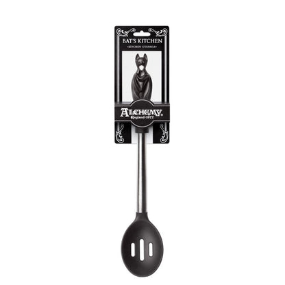 Schwarzer Schaumlöffel Black Slotted Bat Spoon mit Fledermausgriff von Alchemy