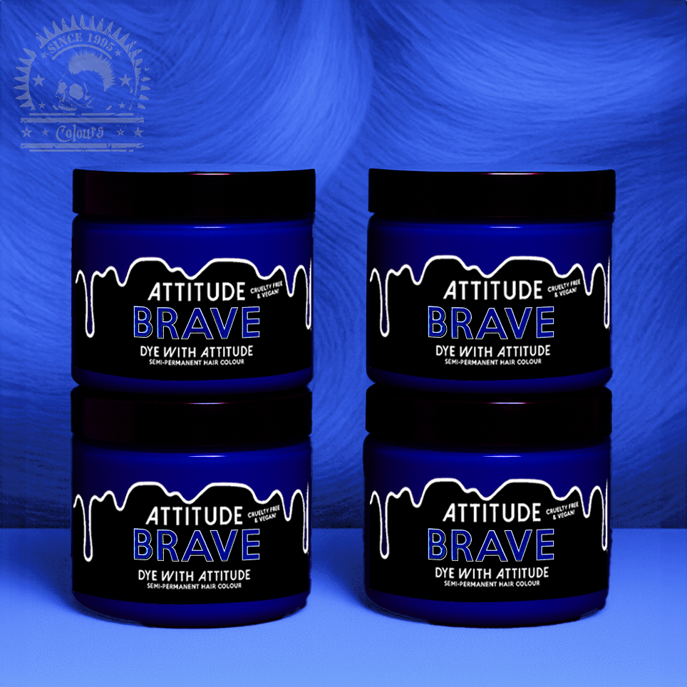 Vier semi-permanente Haartönungen 4er-Sparset BRAVE BRIGHT BLUE in dem Farbton Blau von Attitude