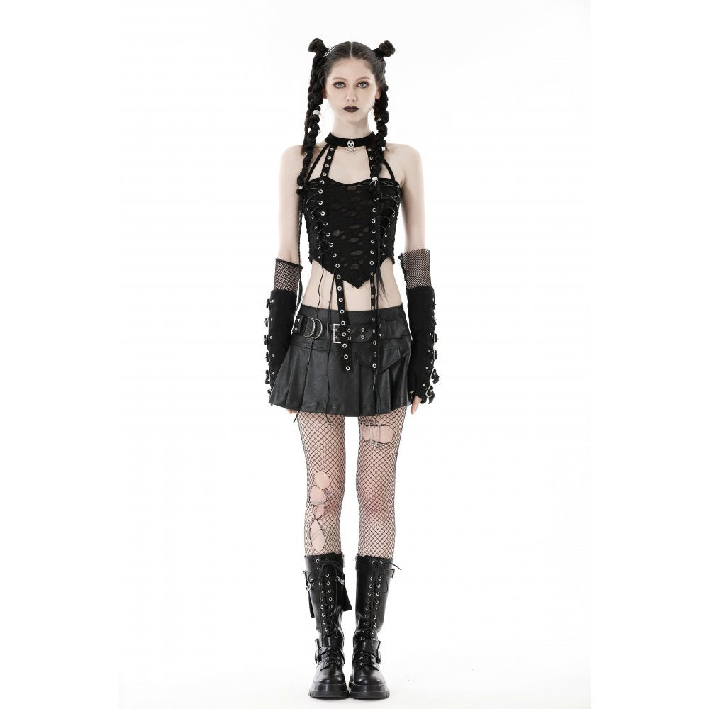 Schwarzes Oberteil Dark Punk torn hole lace-up Top von Dark In Love