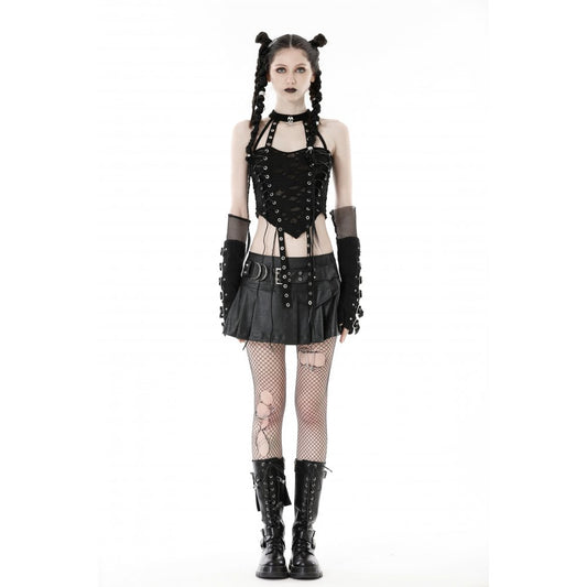 Schwarzes Oberteil Dark Punk torn hole lace-up Top von Dark In Love