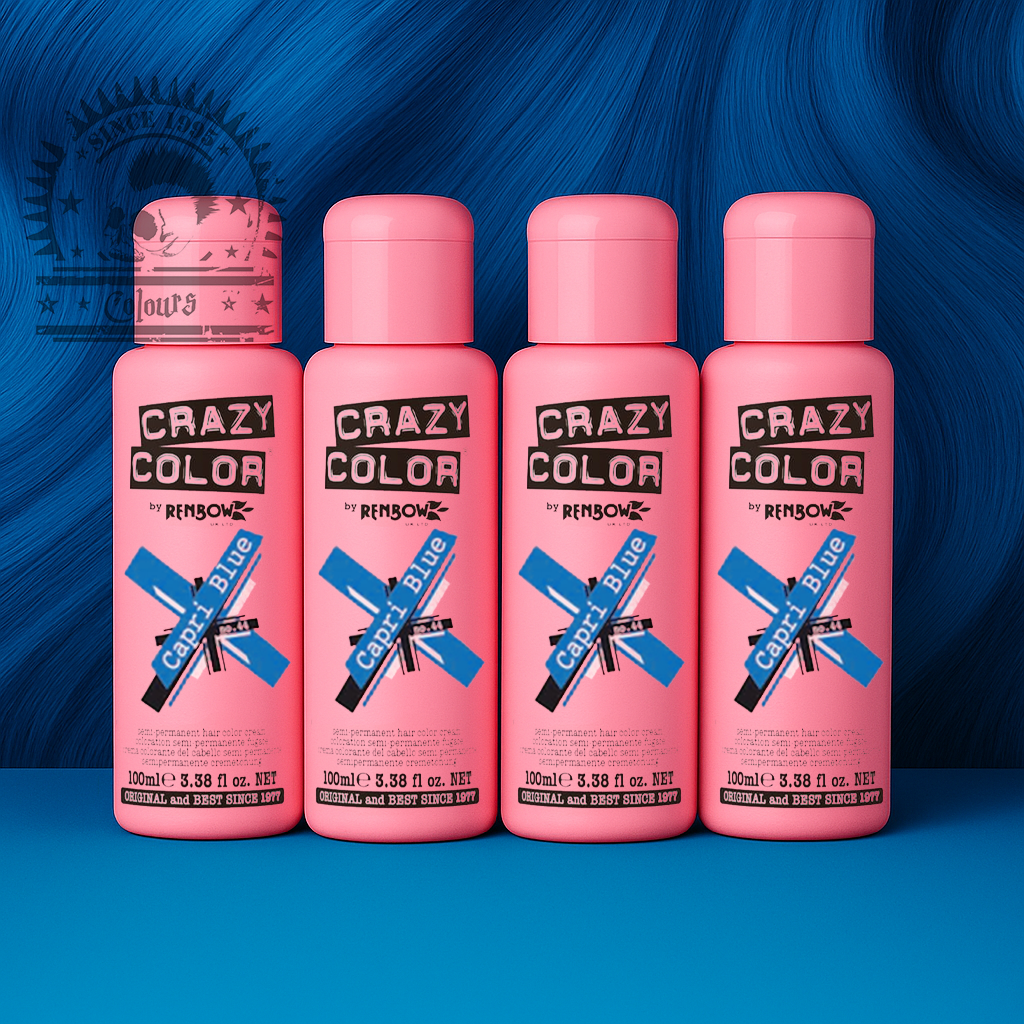 semi-permanente Haartönung 4er Box&nbsp;CAPRI BLUE in dem Farbton Königsblau von&nbsp;Crazy Color