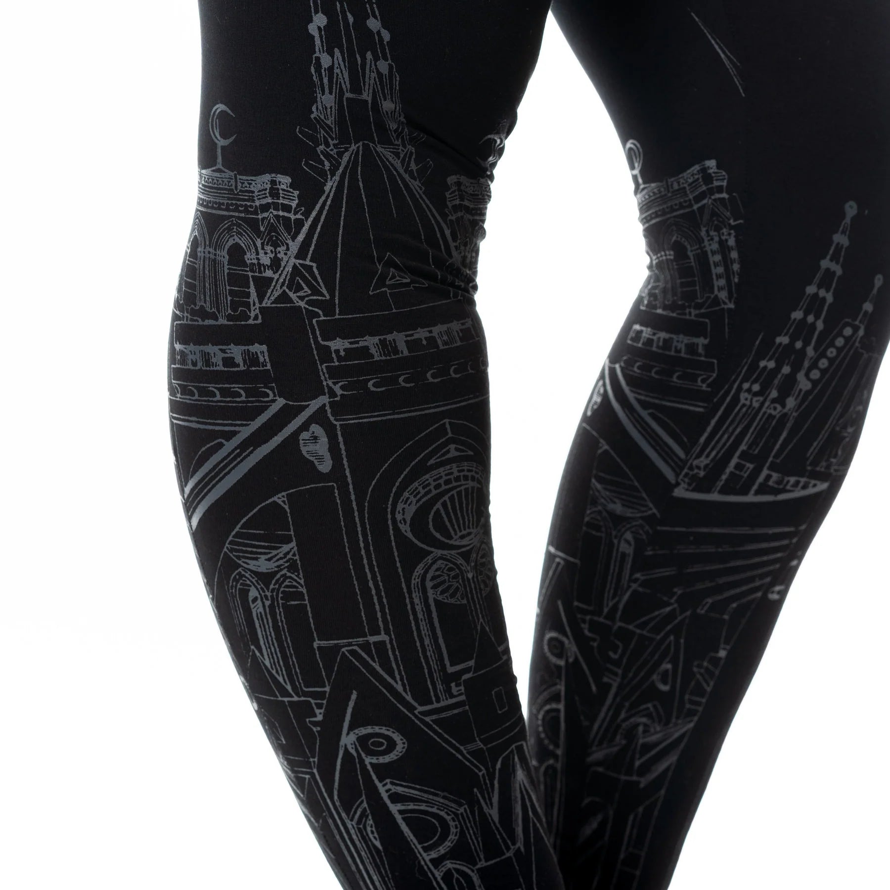 Schwarze Leggings CATHEDRAL LEGGINGS mit Kathedralenprint von Vixxsin