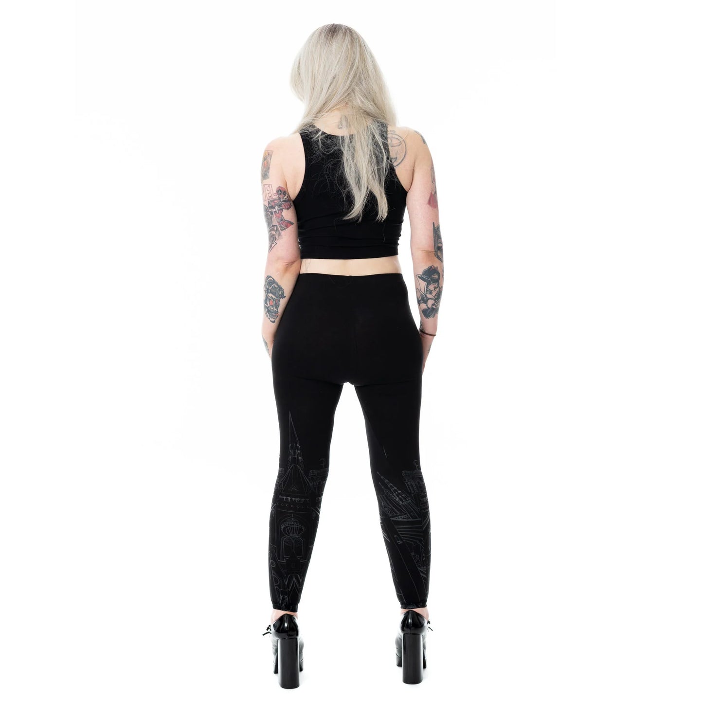 Schwarze Leggings CATHEDRAL LEGGINGS mit Kathedralenprint von Vixxsin