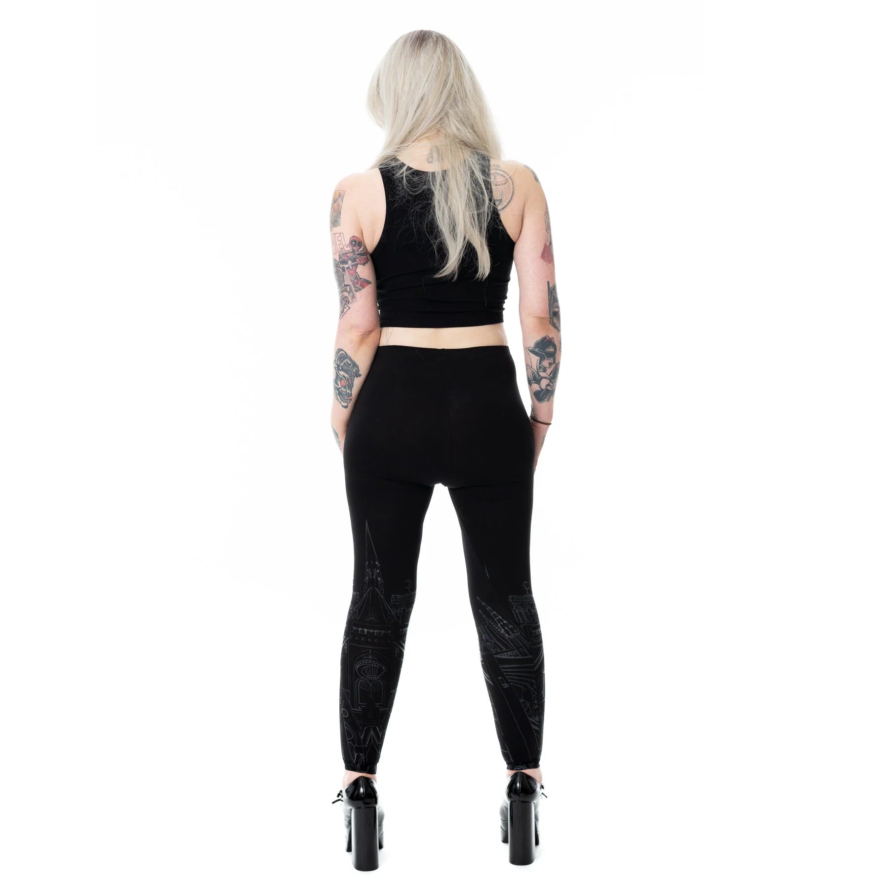 Schwarze Leggings CATHEDRAL LEGGINGS mit Kathedralenprint von Vixxsin