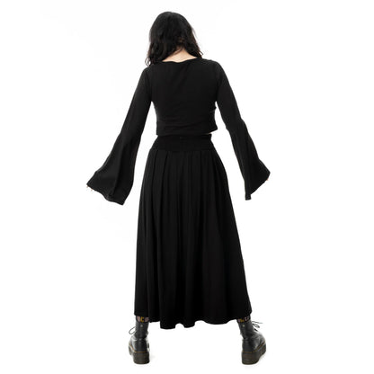 Schwarzer langer Rock CATHEDRAL MAXI SKIRT mit Kunstlederelementen von Vixxsin