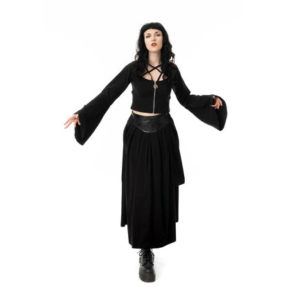 Schwarzer langer Rock CATHEDRAL MAXI SKIRT mit Kunstlederelementen von Vixxsin