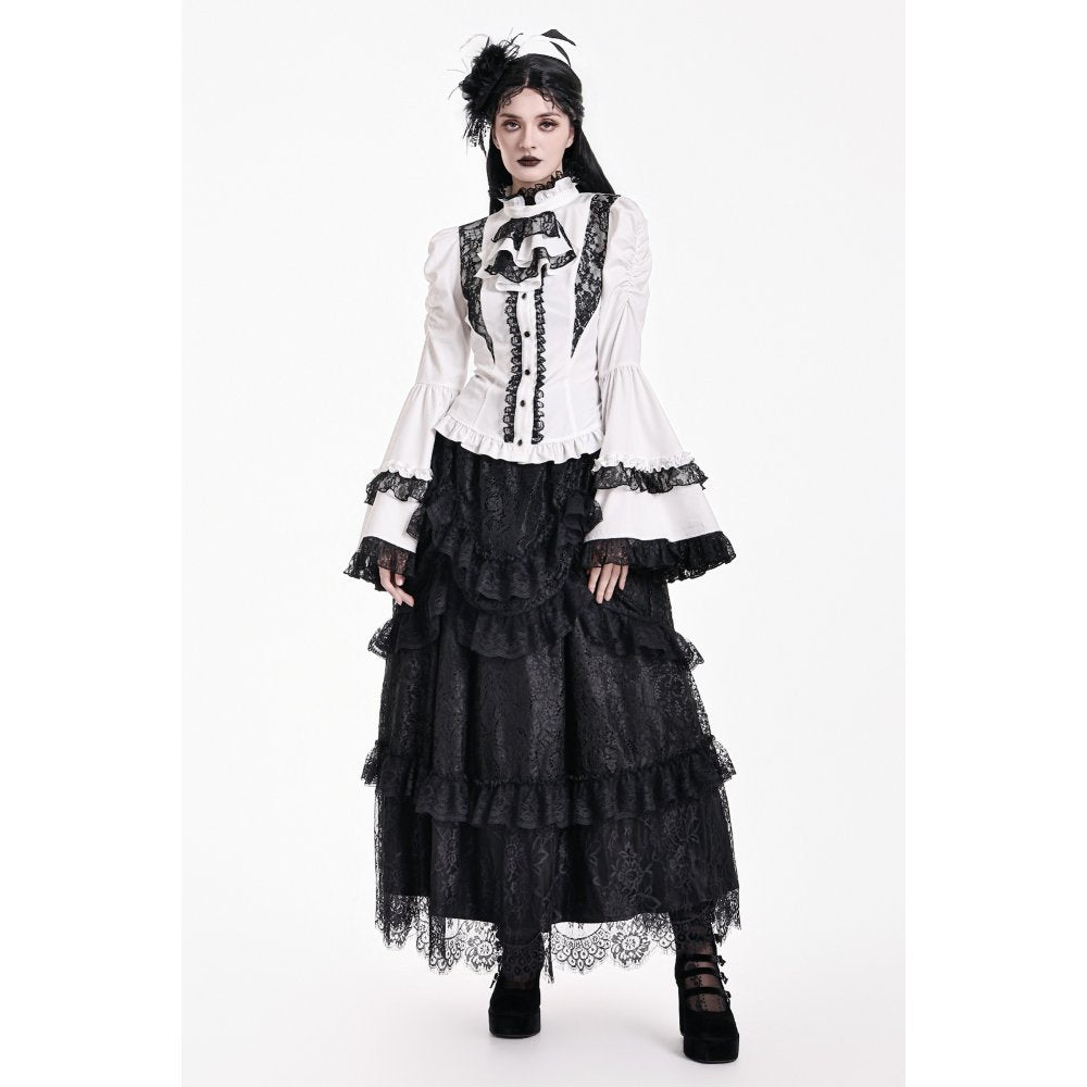 Schwarzer, langer Rock Dark Nocturne Skirt aus Spitzenstoff von Dark In Love