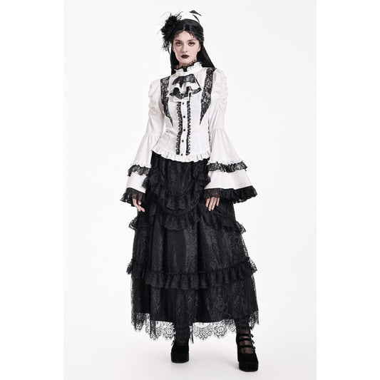 Schwarzer, langer Rock Dark Nocturne Skirt aus Spitzenstoff von Dark In Love