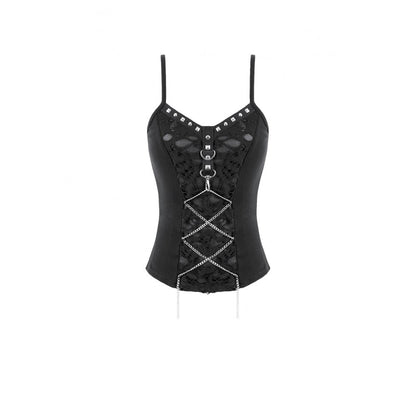 Schwarzes Spaghettiträger-Top Chained Thorn Cami Top mit Nieten-Details von Dark In Love