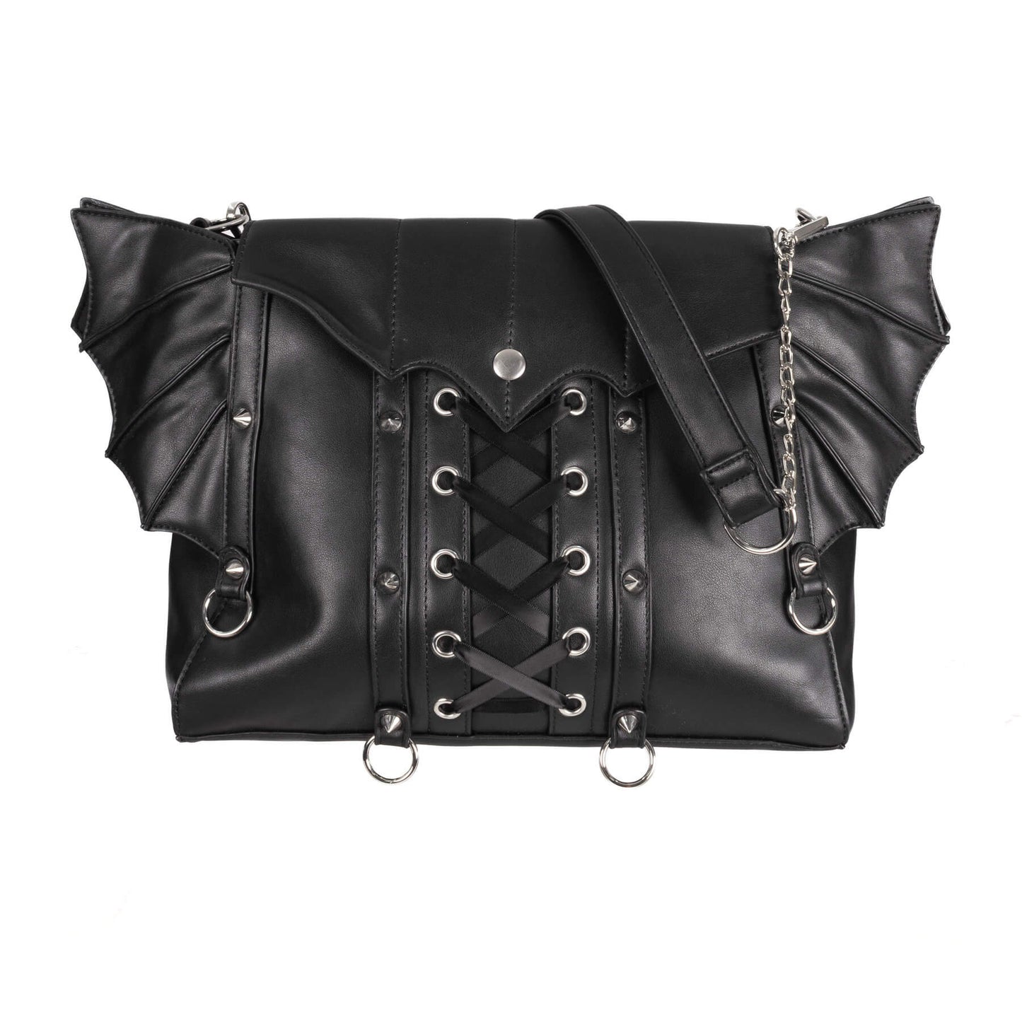 Schwarze Umhängetasche COVENWING BAG mit Fledermausflügeln von Poizen Industries