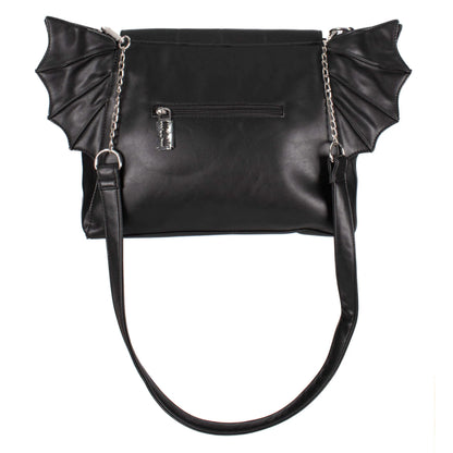Schwarze Umhängetasche COVENWING BAG mit Fledermausflügeln von Poizen Industries
