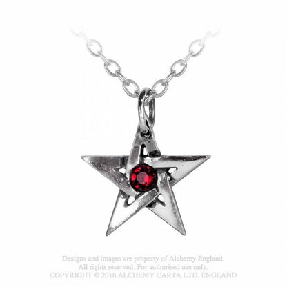 Crystal Pentagram Kette von Alchemy mit einem verwobenen Pentagramm-Anhänger, besetzt mit einem einzelnen roten Swarovski-Kristall