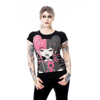 Schwarzes Oberteil CUTE GOTH T-SHIRT mit niedlichem Gothmädchenprint von Cupcake Cult