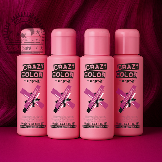 semi-permanente Haartönung 4er Box&nbsp;CYCLAMEN in dem Farbton Dunkelmagenta von&nbsp;Crazy Color