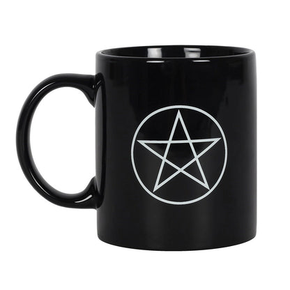 Schwarze Pentagram-Tasse mit großem Henkel