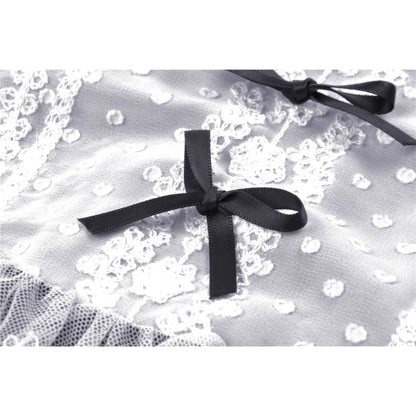 Schwarzes, kurzes Kleid Gothic Lolita Doll Dress mit weißen Spitzeneinsätzen und Rüschenärmeln von Dark In Love