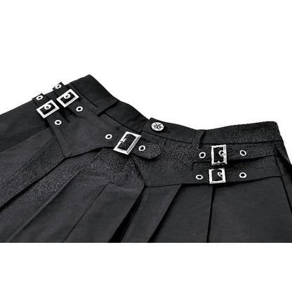 Schwarzer Mini-Rock Hardware Matrix Skirt mit Schnallendetail und Spitzensaum von Dark In Love